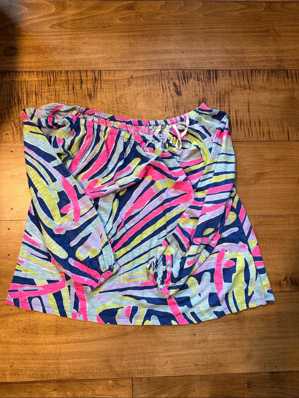 Lilly Pulitzer Multicolor Off-Shoulder Top in Pink, Navy, Lime & Light Blue